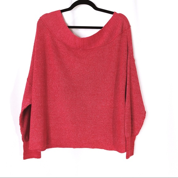 Free People Red Off-The-Shoulder Sweater Size L - Picture 4 of 8